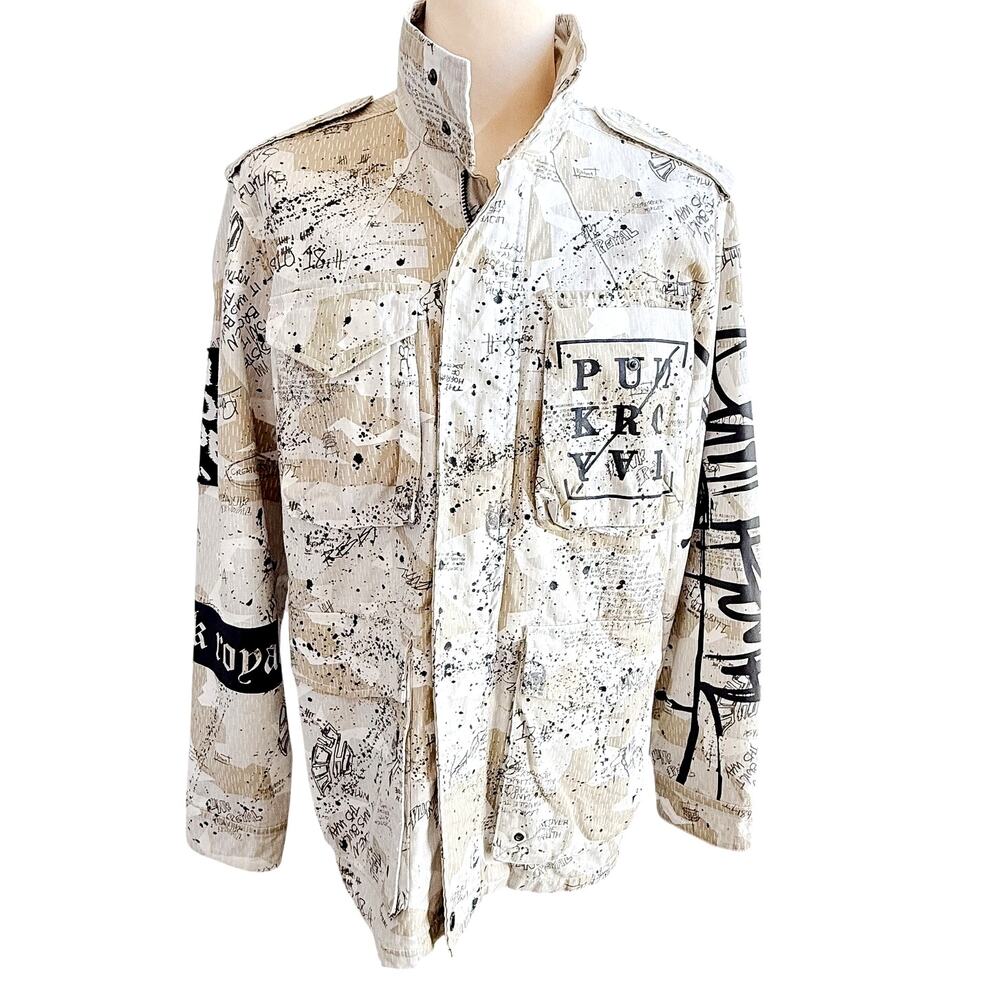Punk Royal Camo Jacket Mens sz L White Sand All Over Print M65 Streetwear Field